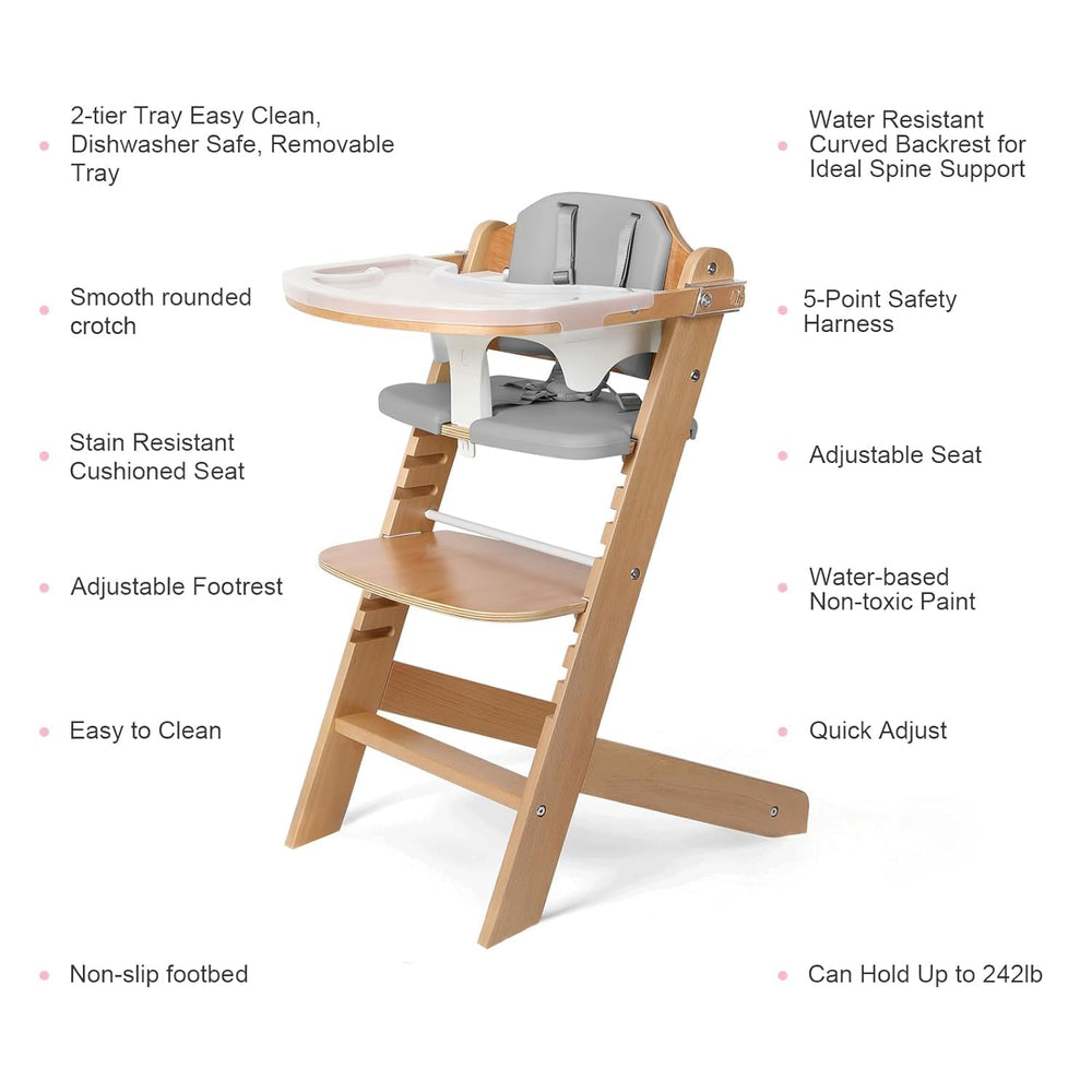 Cowiewie wooden high chair tray attachment in use for easy feeding
