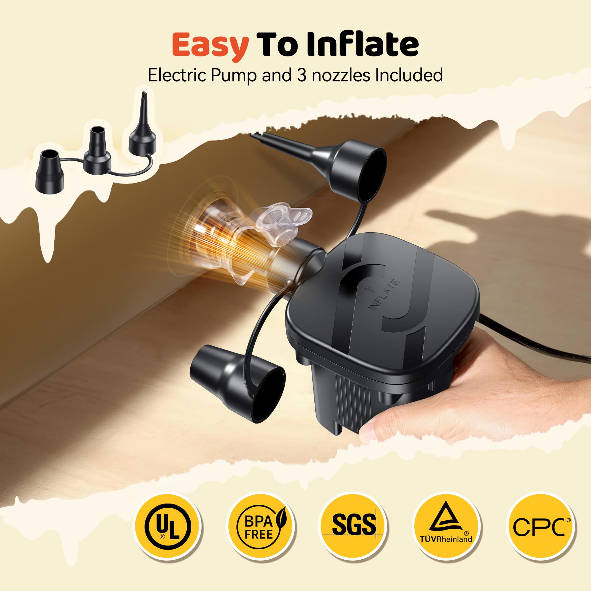CoziBB 60-second inflation with pump makes quick bed setup easy