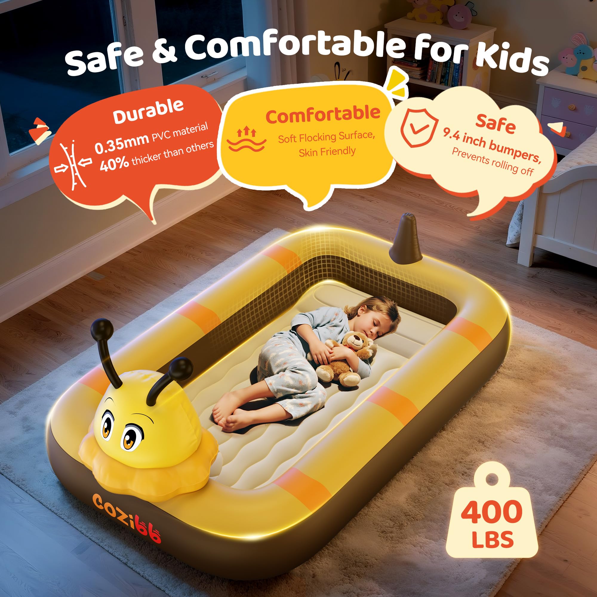 CoziBB extra-thick 0.35mm PVC material offers durability for frequent travel