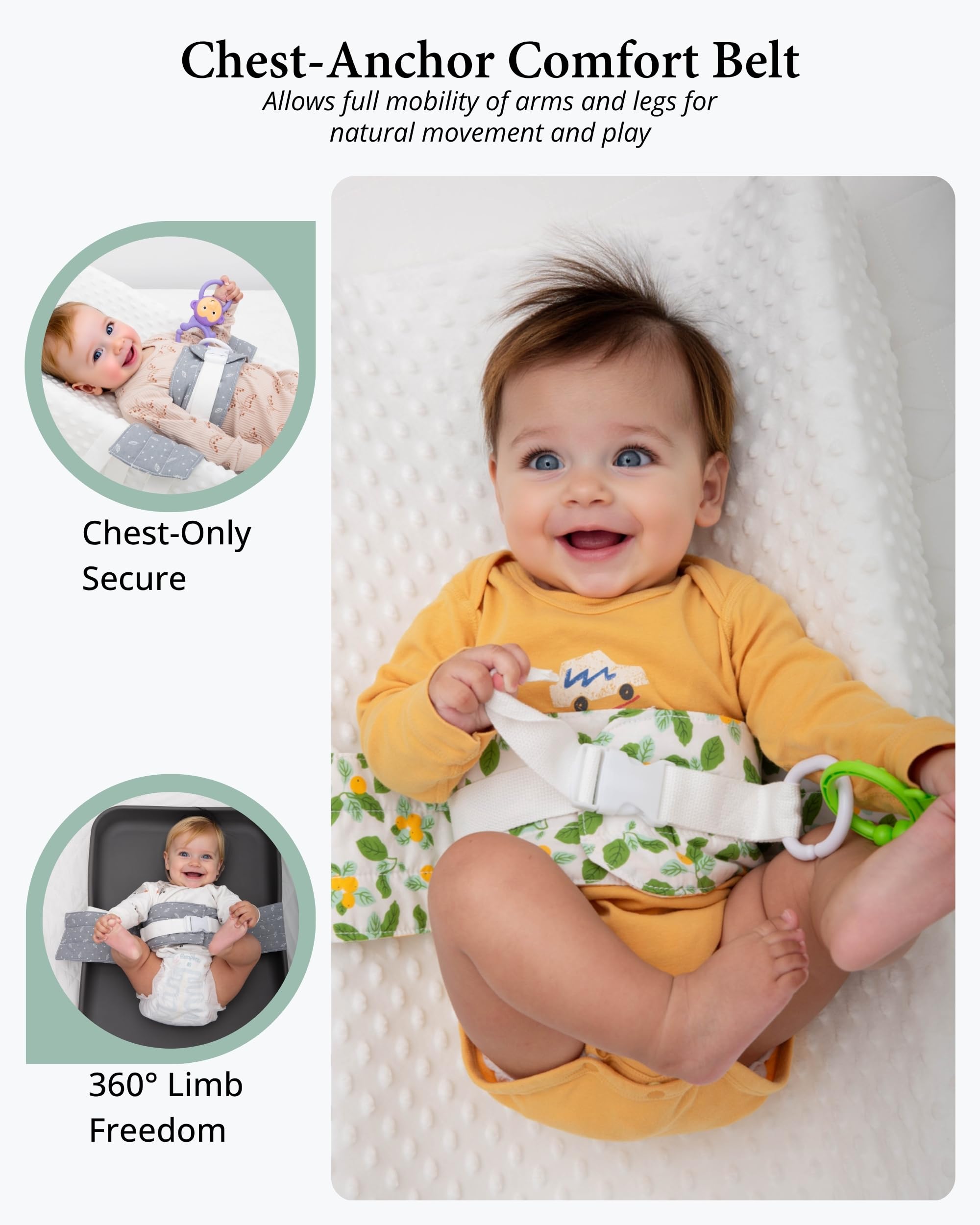 COZINUS Changing Pad Strap on standard changing pad showing universal compatibility.