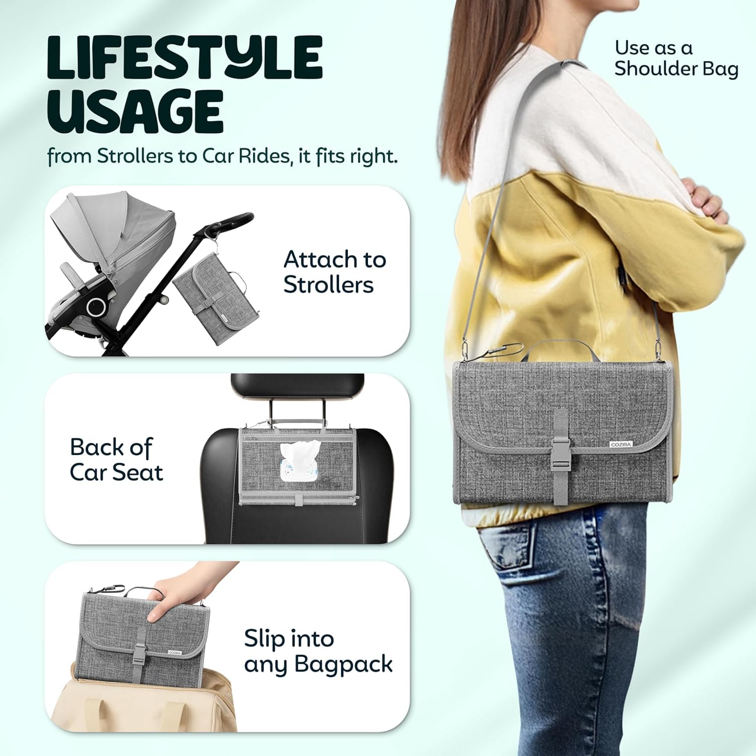COZIRA memory foam headrest adds comfortable support for baby.