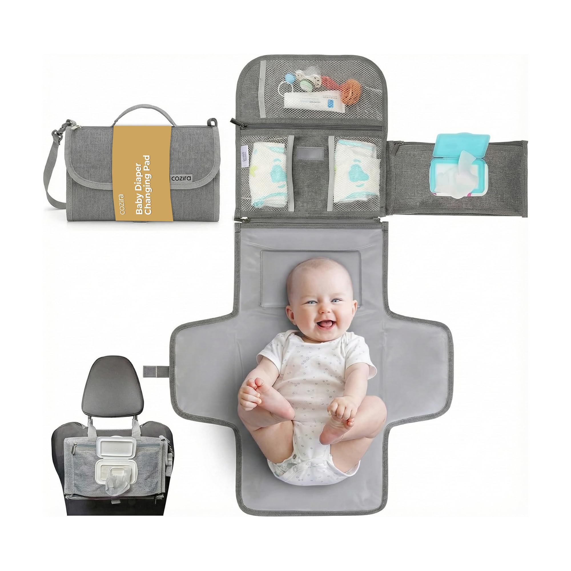 COZIRA portable changing pad closed for compact travel use.