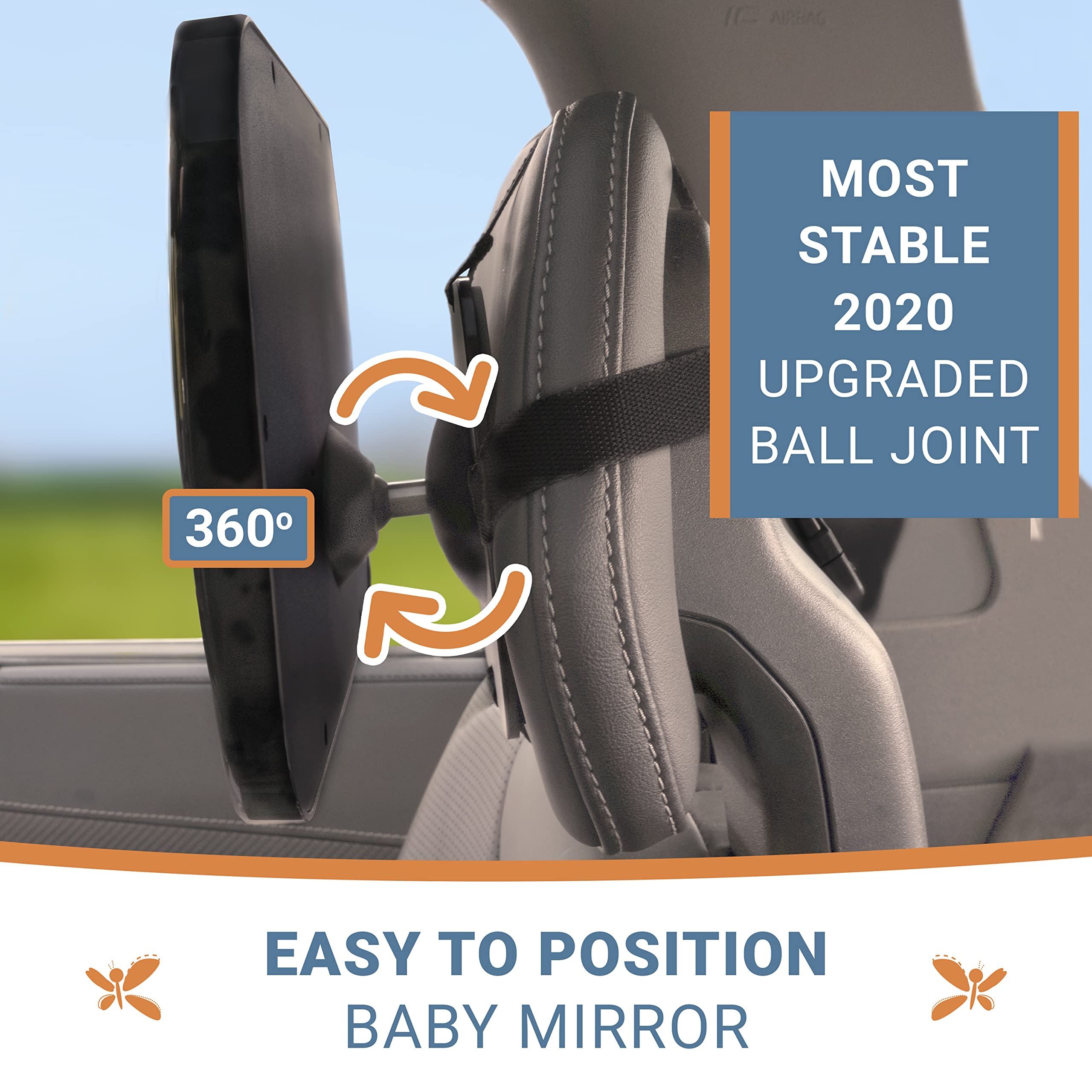 COZY GREENS mirror crash-tested to 45 mph with secure strap system.