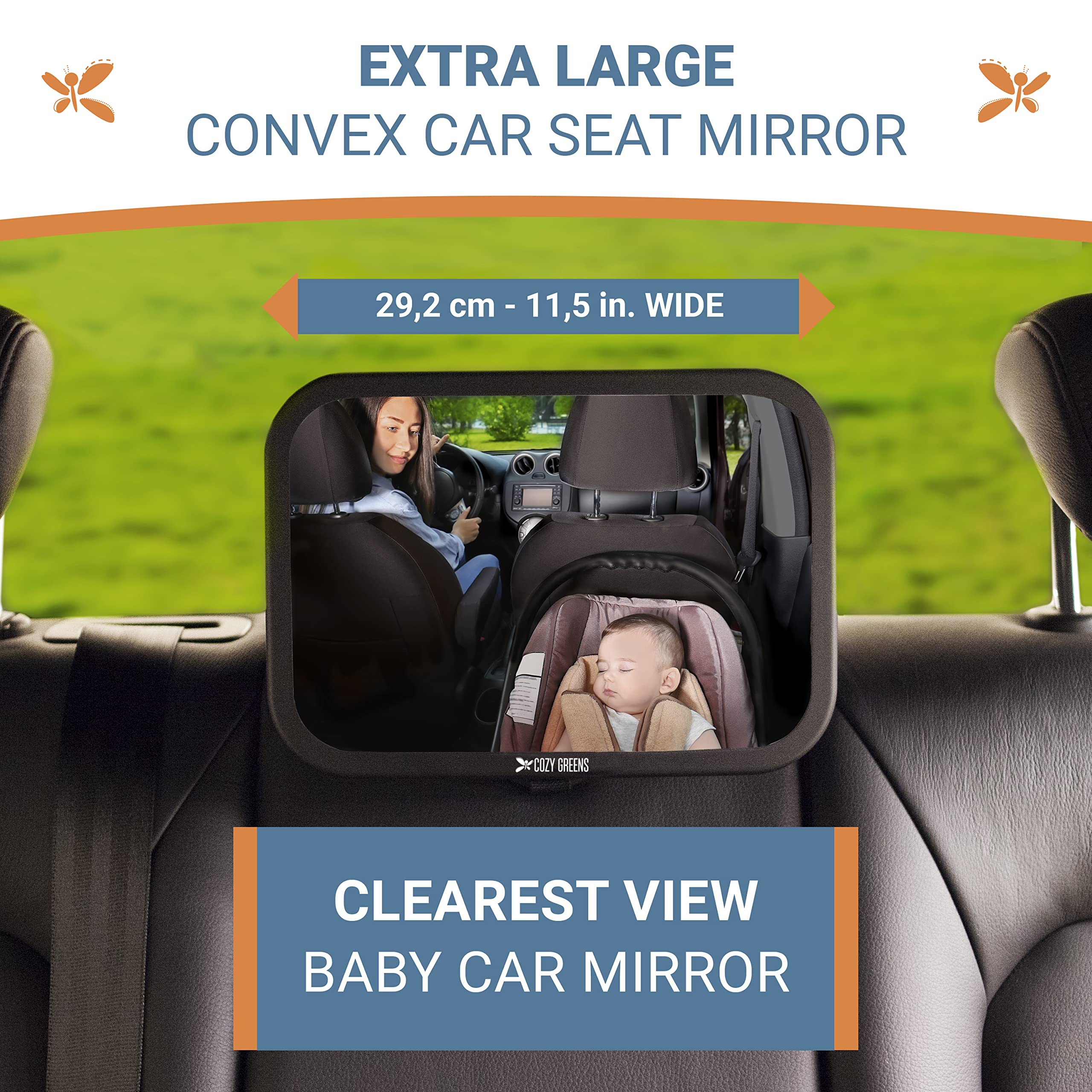 COZY GREENS mirror is fully adjustable for optimal viewing angle.