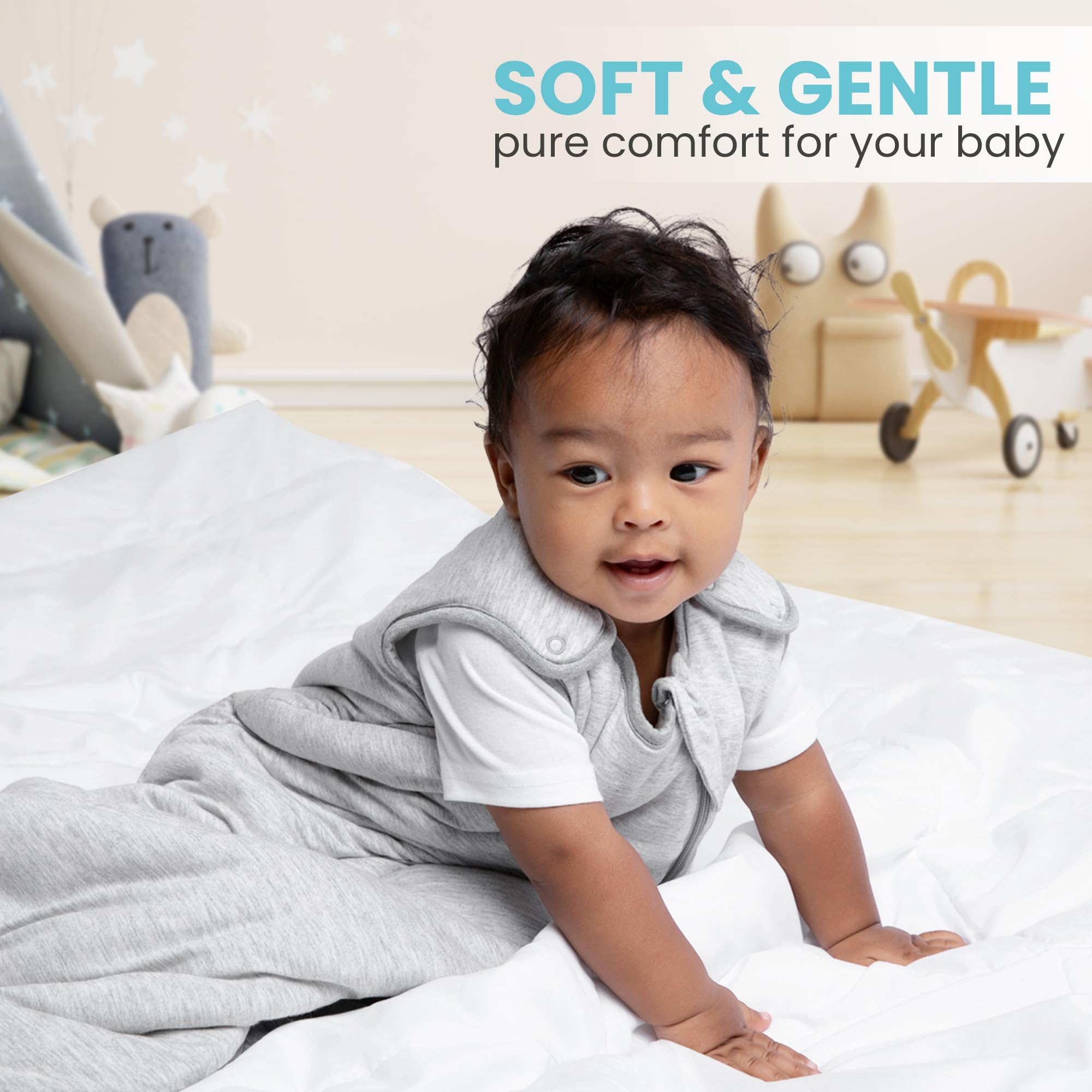 Cozy Seal sleep-sack-1-0tog provides balanced warmth for room temperatures.