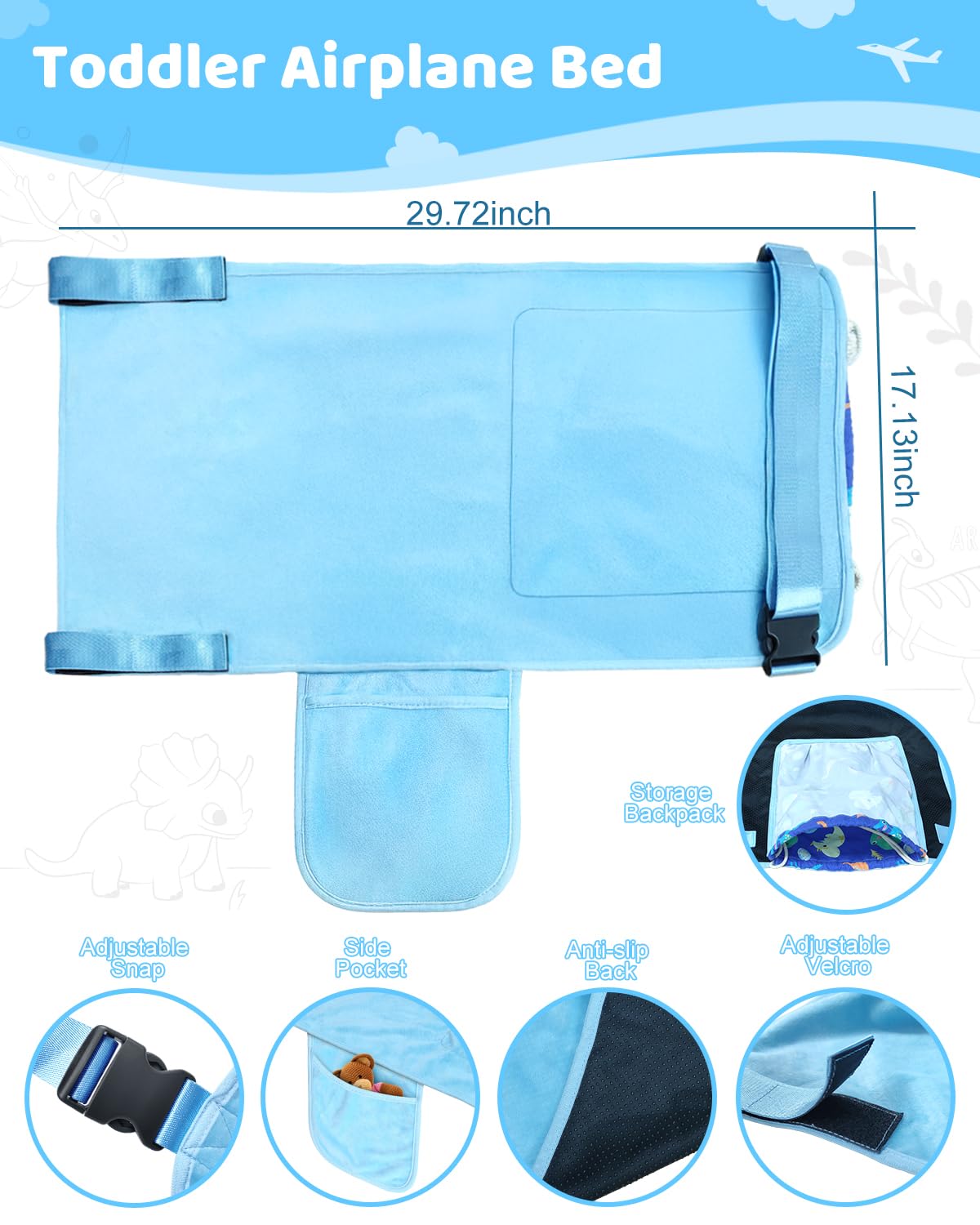 Cozybonder easy-install velcro straps demonstrate tool-free setup for most airplane seats.