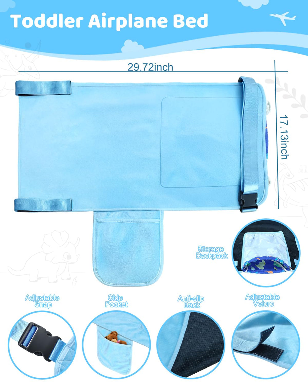 Cozybonder easy-install velcro straps demonstrate tool-free setup for most airplane seats.