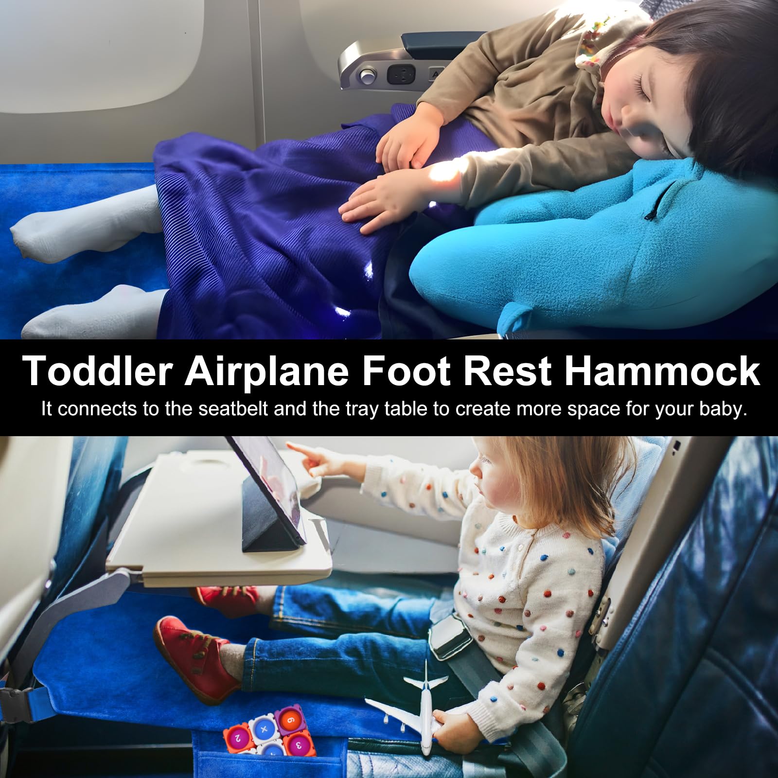 COZYBONDER toddler airplane bed hammock footrest provides comfortable leg support on planes.