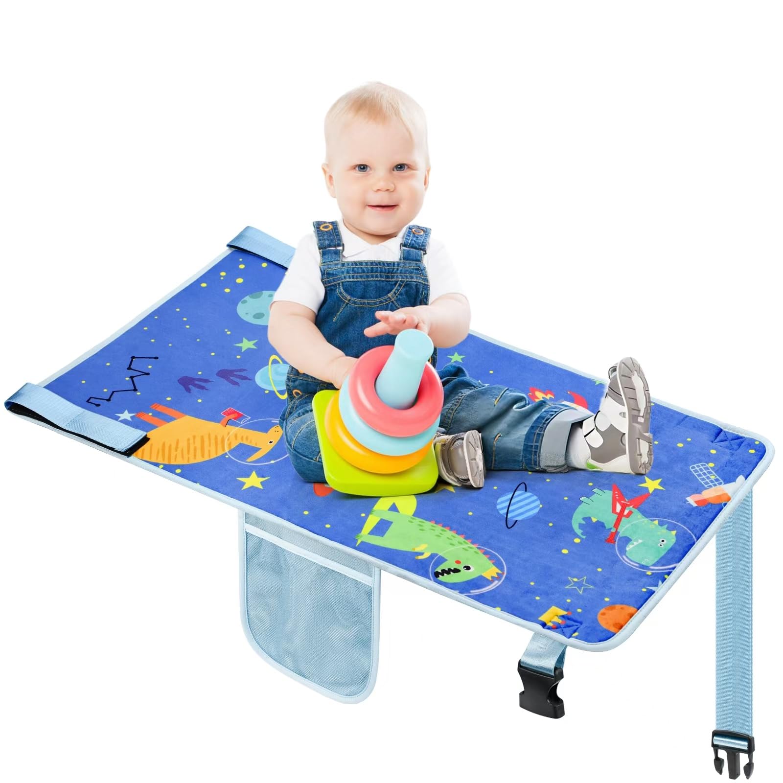 COZYBONDER toddler airplane bed installed on a plane seat for comfortable rest.