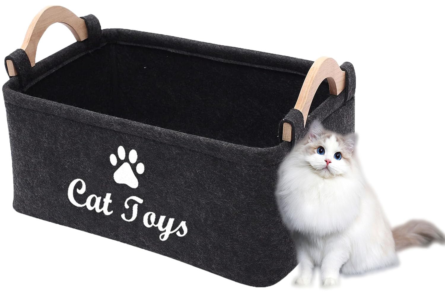 CozyCove felt pet toy box front view with wooden handle for easy toy organization