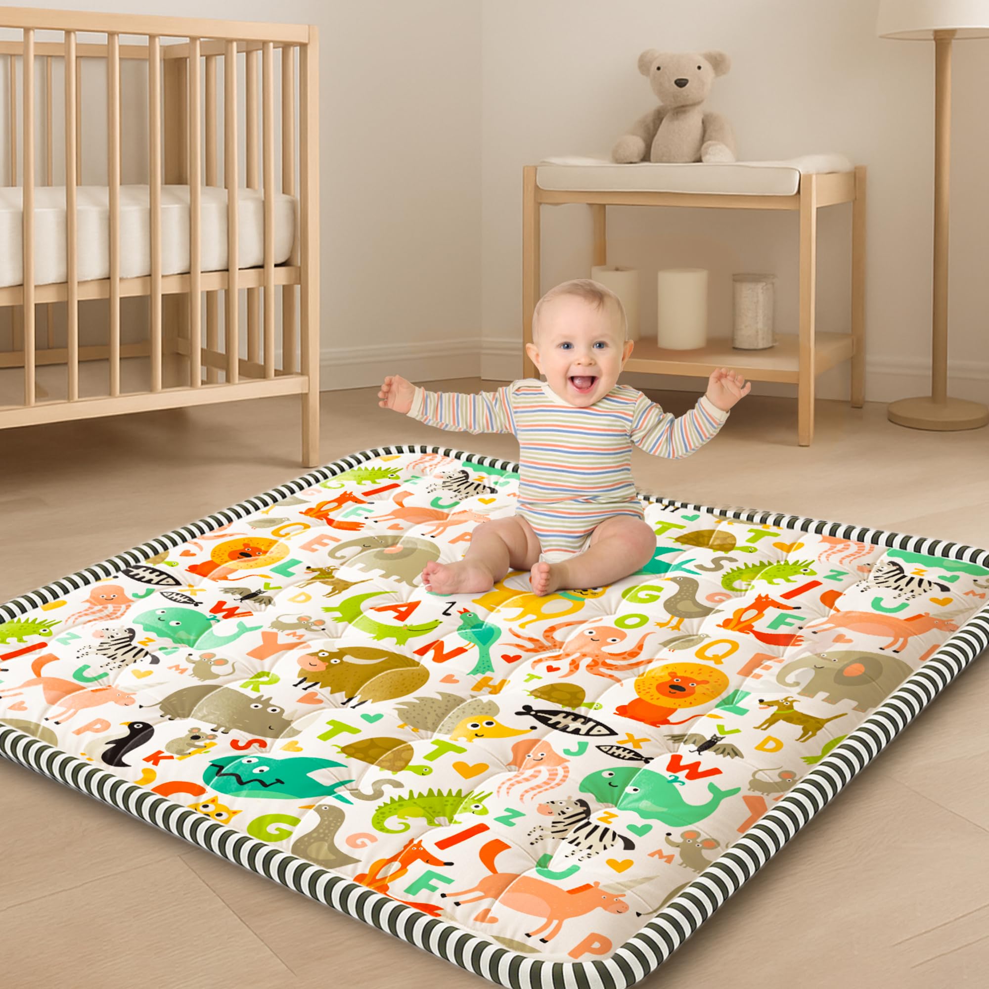 CozyCub baby play mat 50x50 space for crawling exploration and play.