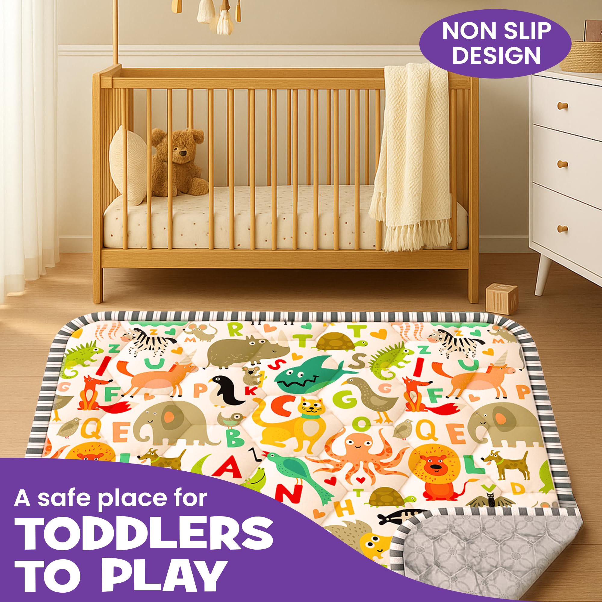 CozyCub animal print design adds a playful vibe to nursery and play area.