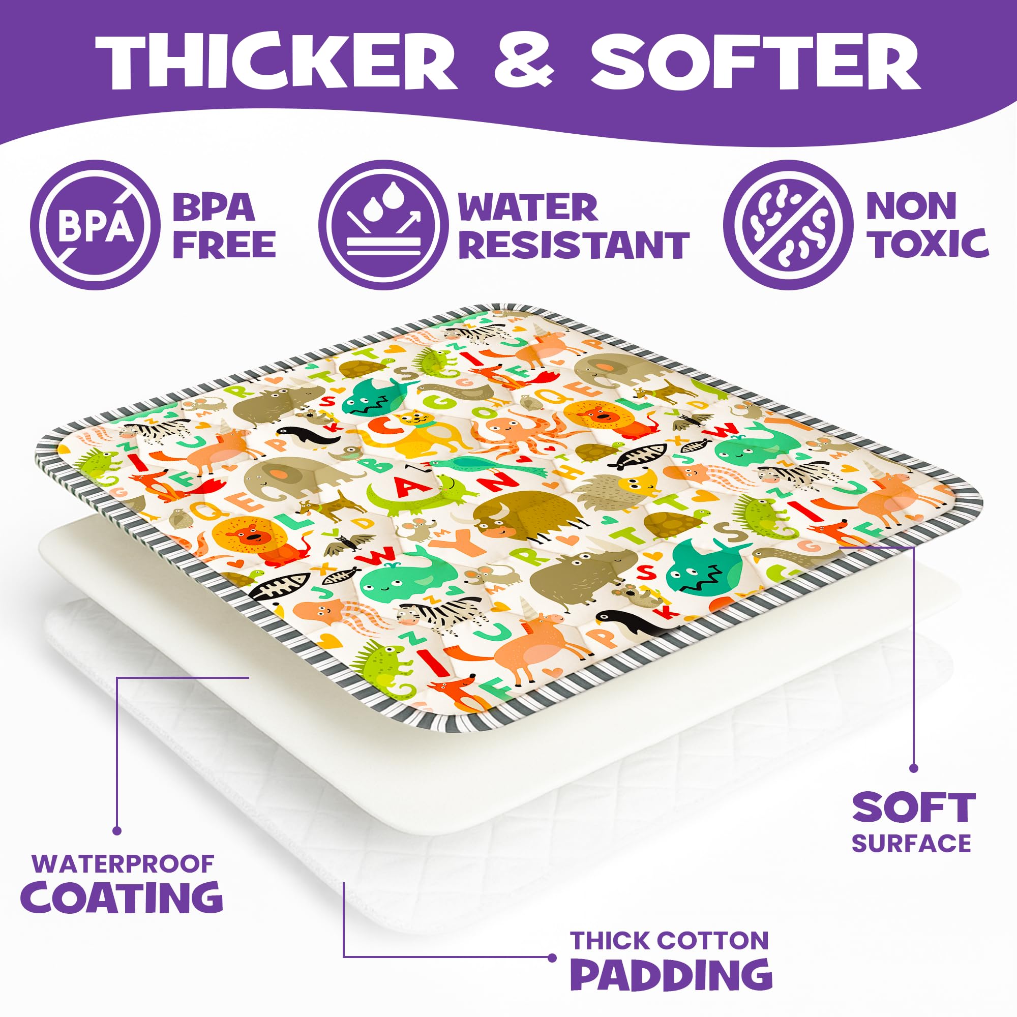 CozyCub play mat waterproof surface enables quick wipe-downs after spills.