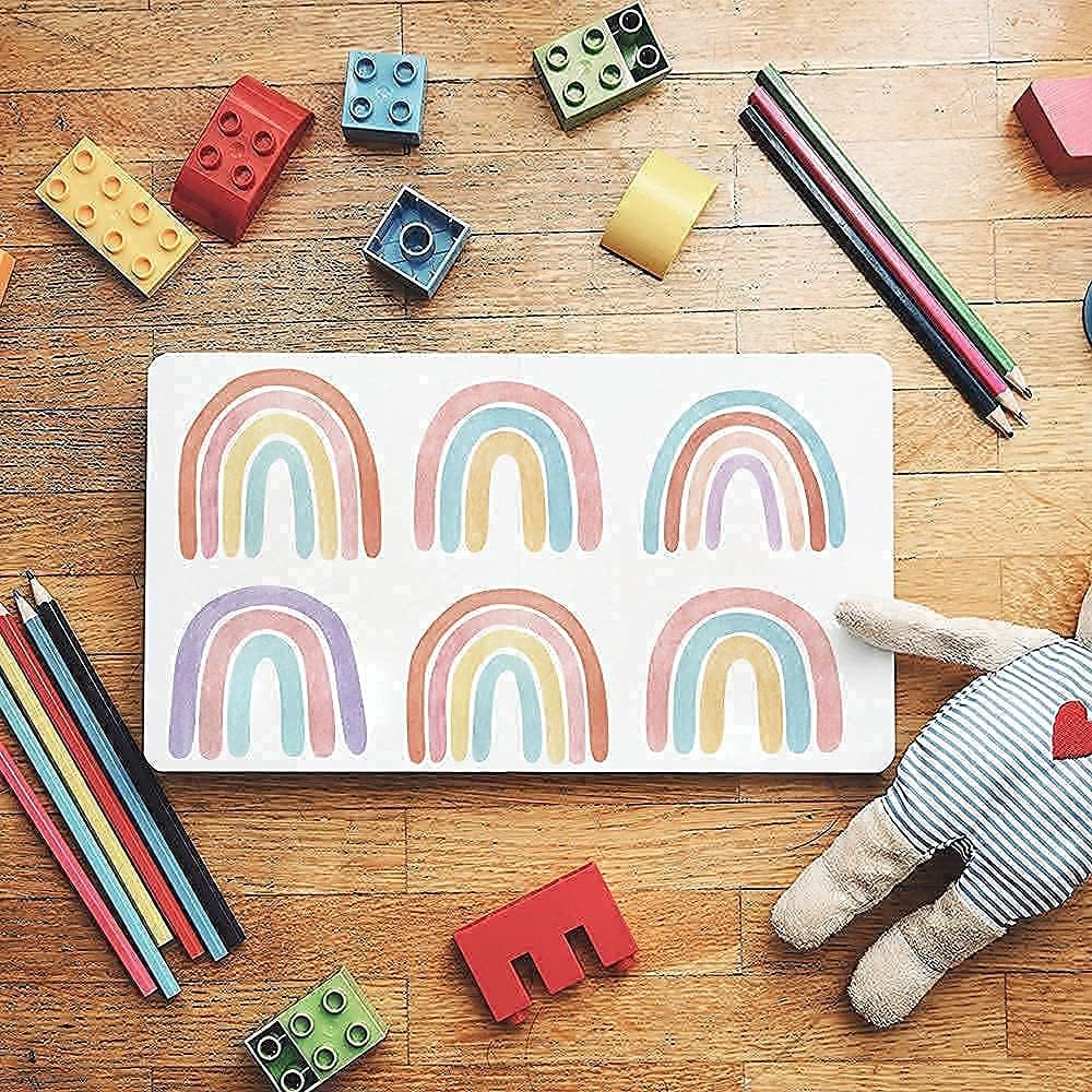 CozyDecor rainbow wall decal creates a cheerful, kid-friendly study or play area.