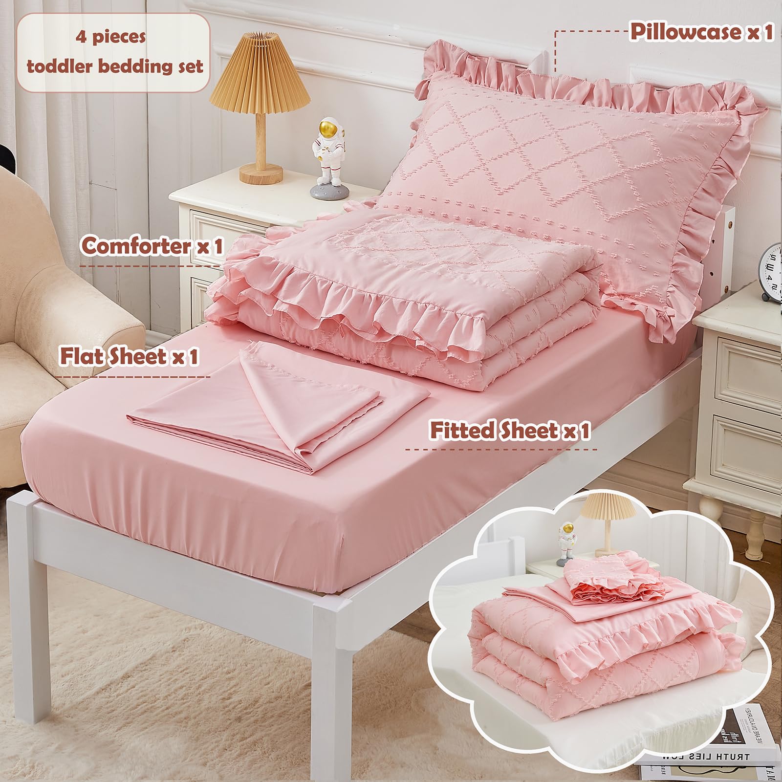 Cozyholy embroidery pattern highlights geometric tufting on the comforter