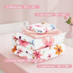 Cozyholy floral flat sheet with vibrant print brightens a toddler's room.
