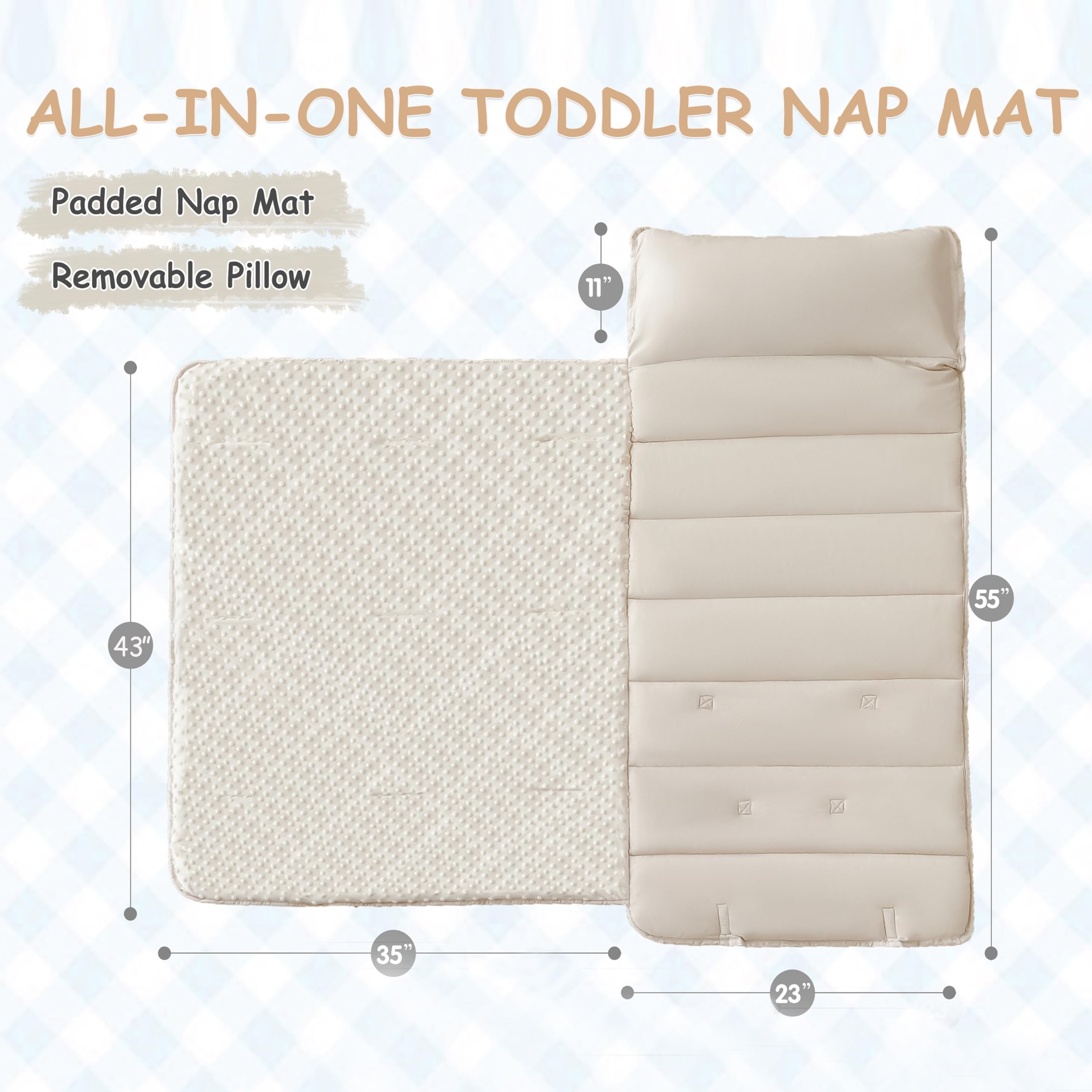Cozyholy beige nap mat with blanket emphasizes cozy warmth for naptime.