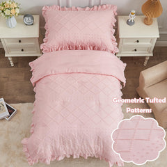 Cozyholy pink ruffle pillowcase with boho charm and soft texture