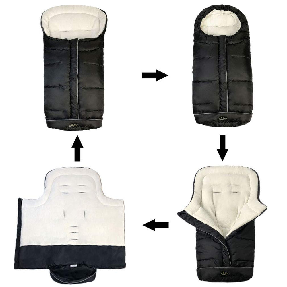 CozyMe cozy baby sleeping bag in-use demonstrates easy in and out.