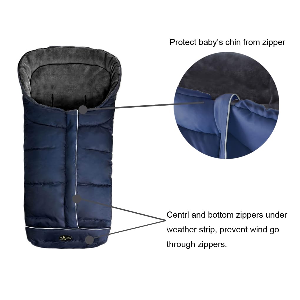 CozyMe fleece lining cushions baby with soft warmth during chilly walks.