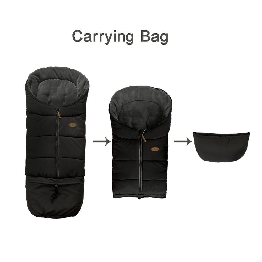 CozyMe footmuff features waterproof warm fleece for winter protection.