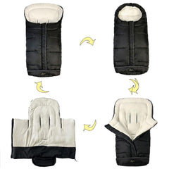 CozyMe stroller bunting black waterproof highlights all-weather protection for baby on outings.