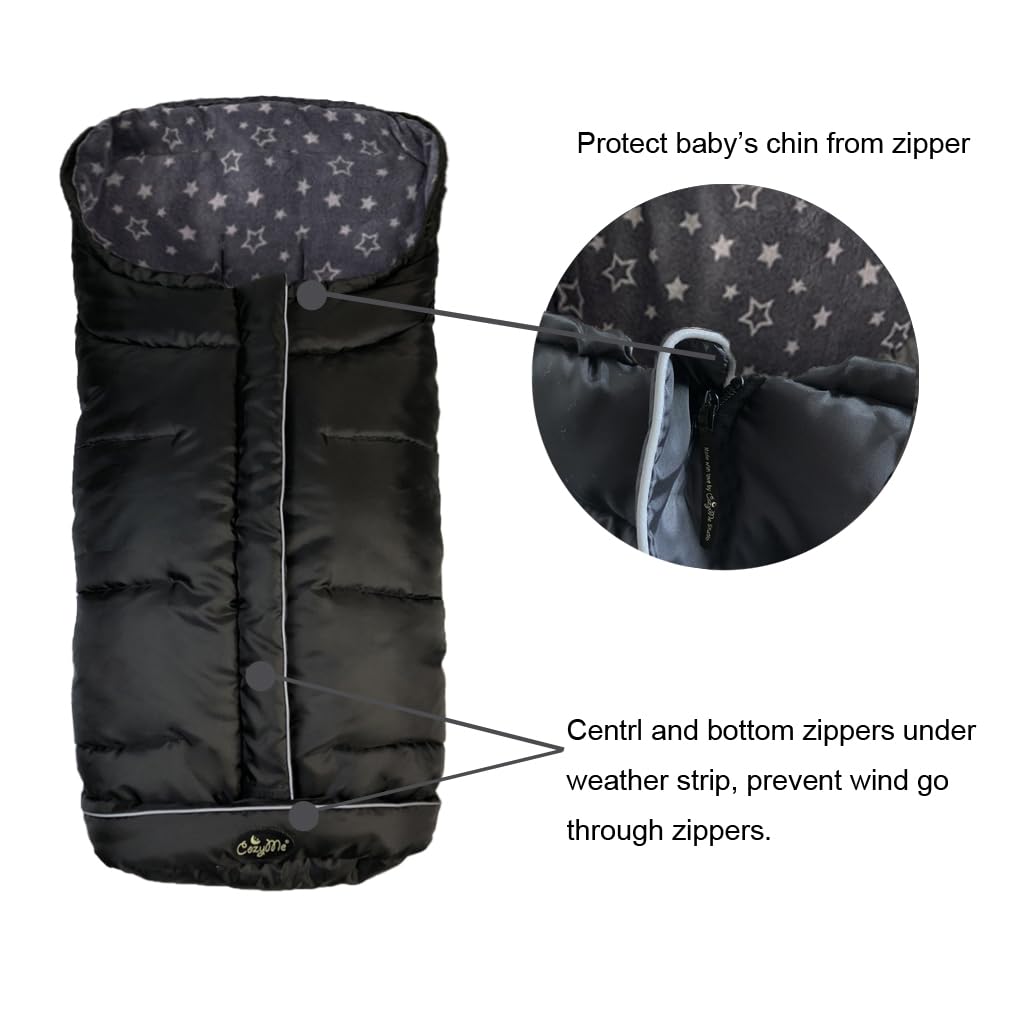 CozyMe stroller footmuff harness-slots-reflective enhances safety and dusk visibility.