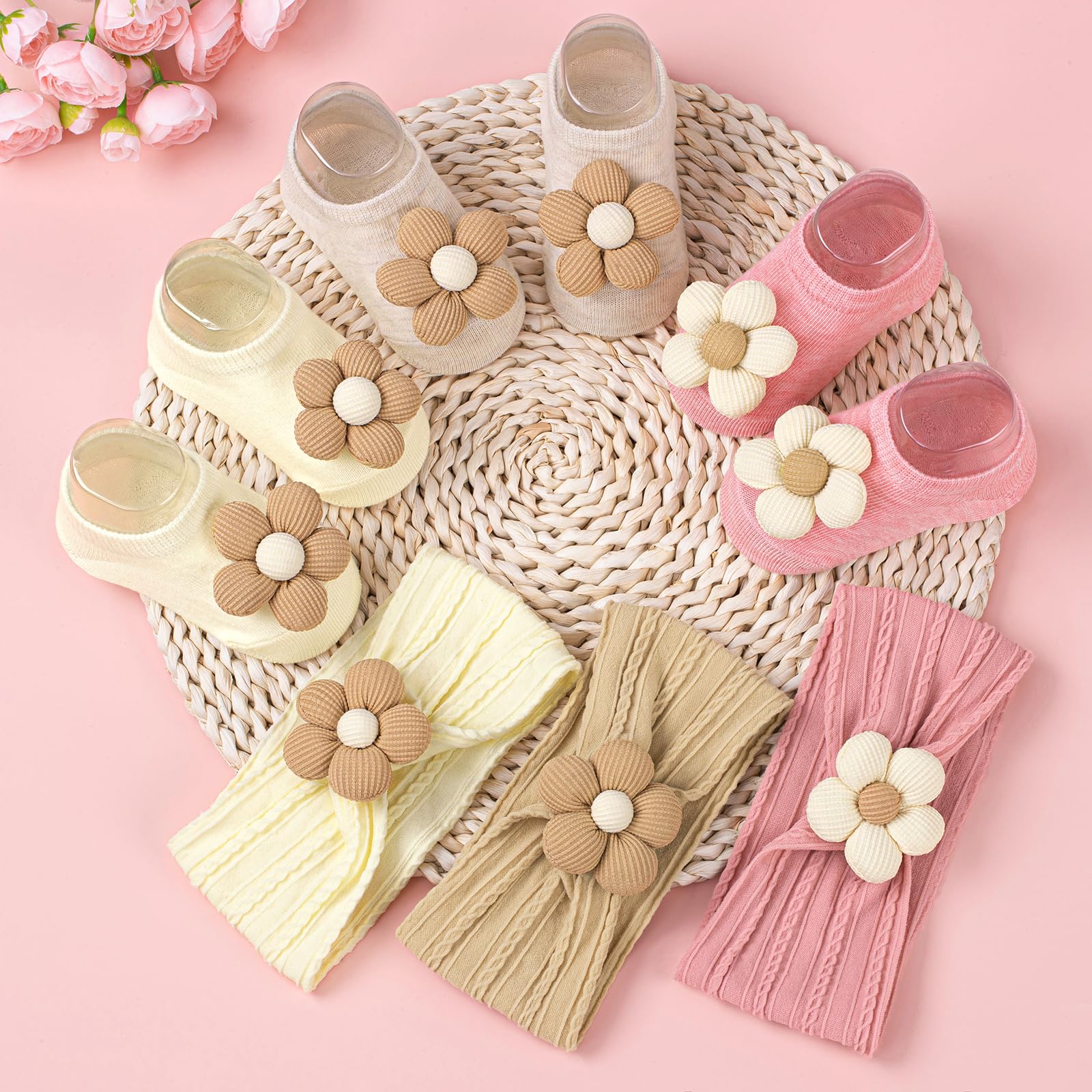 COZYOFFI baby socks non-slip pink prevent slipping during crawls or photos