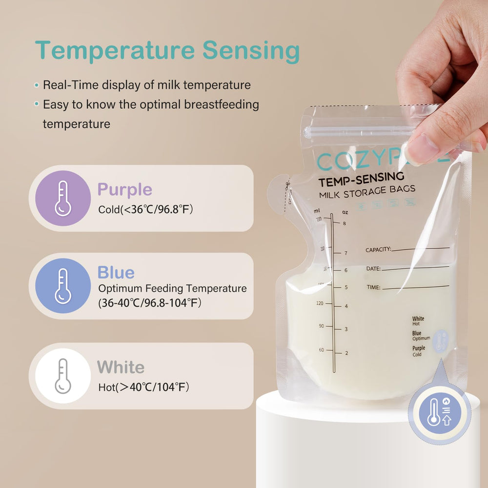 Cozypepe bag showing temperature color change for milk readiness