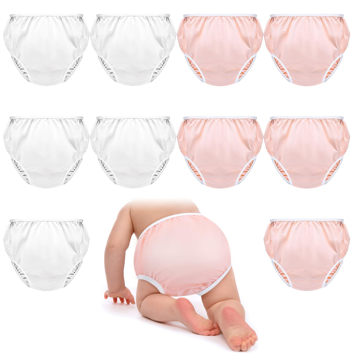 Cozypower 10-pack toddler plastic pants pack keeps little outfits dry during playtime.