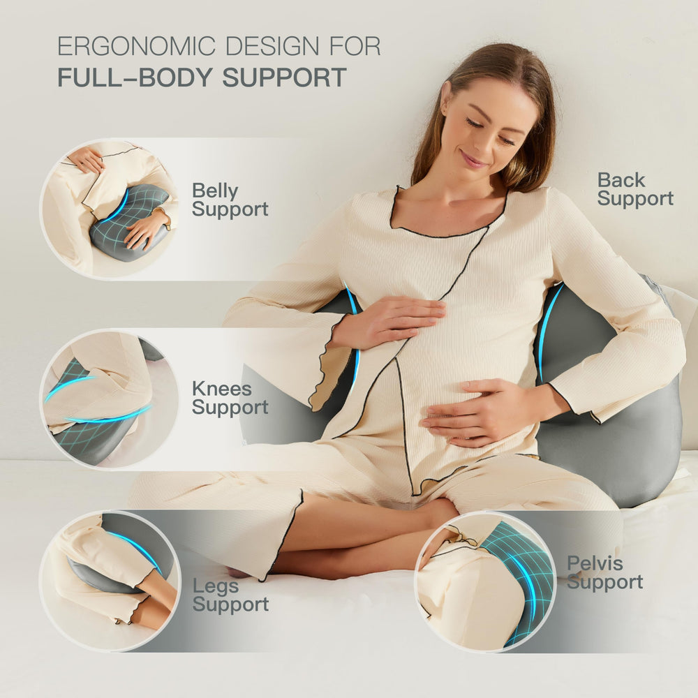 COZYREST Pregnancy Pillow Center-Channel demonstrates adjustable support for bump and spine alignment.