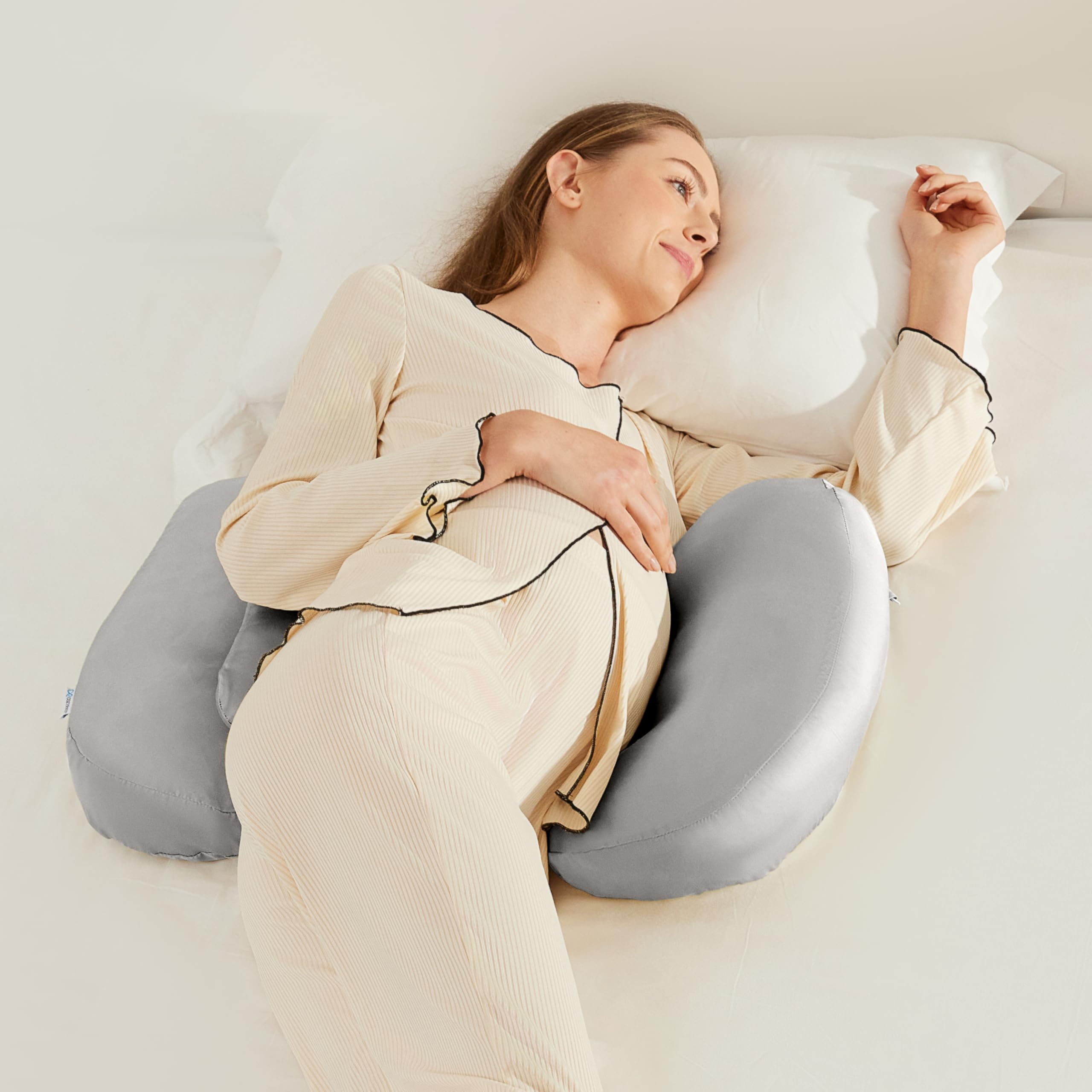 COZYREST pregnancy pillow cover closeup shows silky TENCEL for breathable cooling comfort.