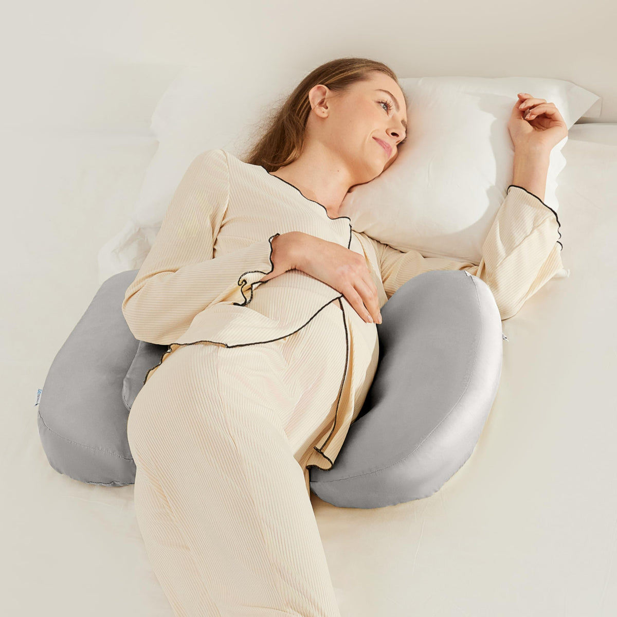 COZYREST pregnancy pillow cover closeup shows silky TENCEL for breathable cooling comfort.