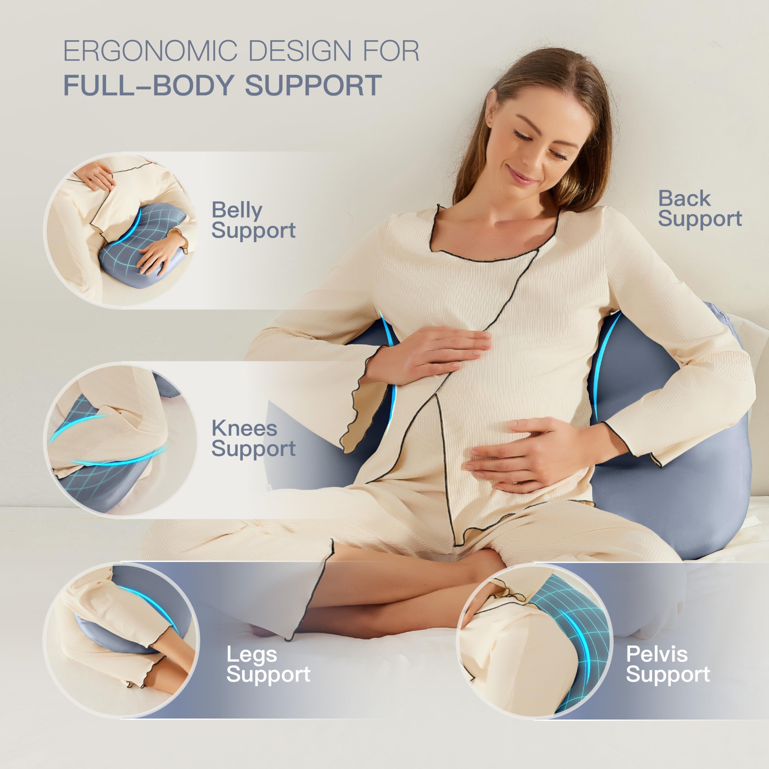 COZYREST pregnancy pillow shown for nursing and reading versatility in a cozy home setup.