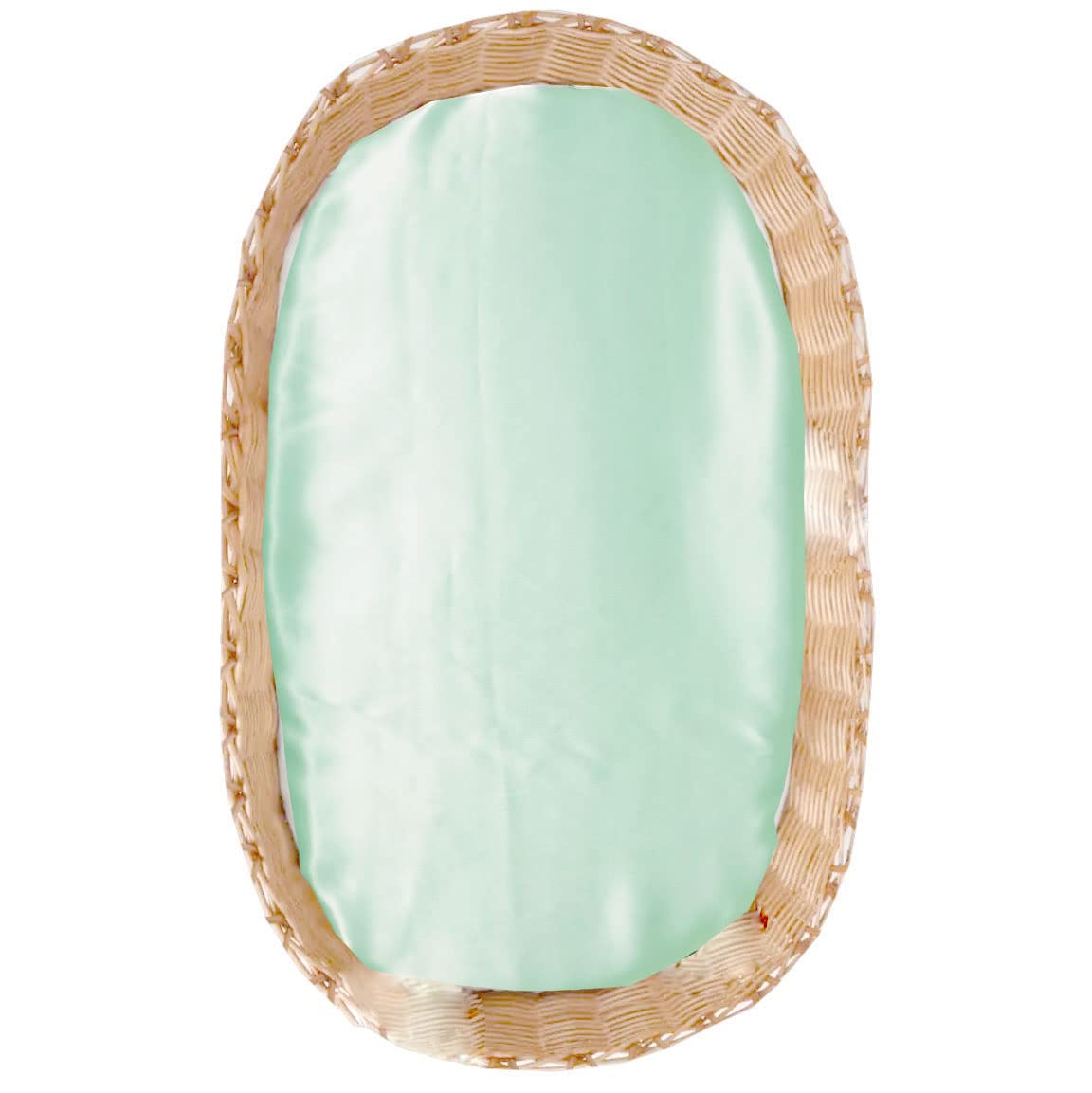 Cozysilk silk bassinet sheet in aqua green on mattress for smooth hair and gentle sleep.