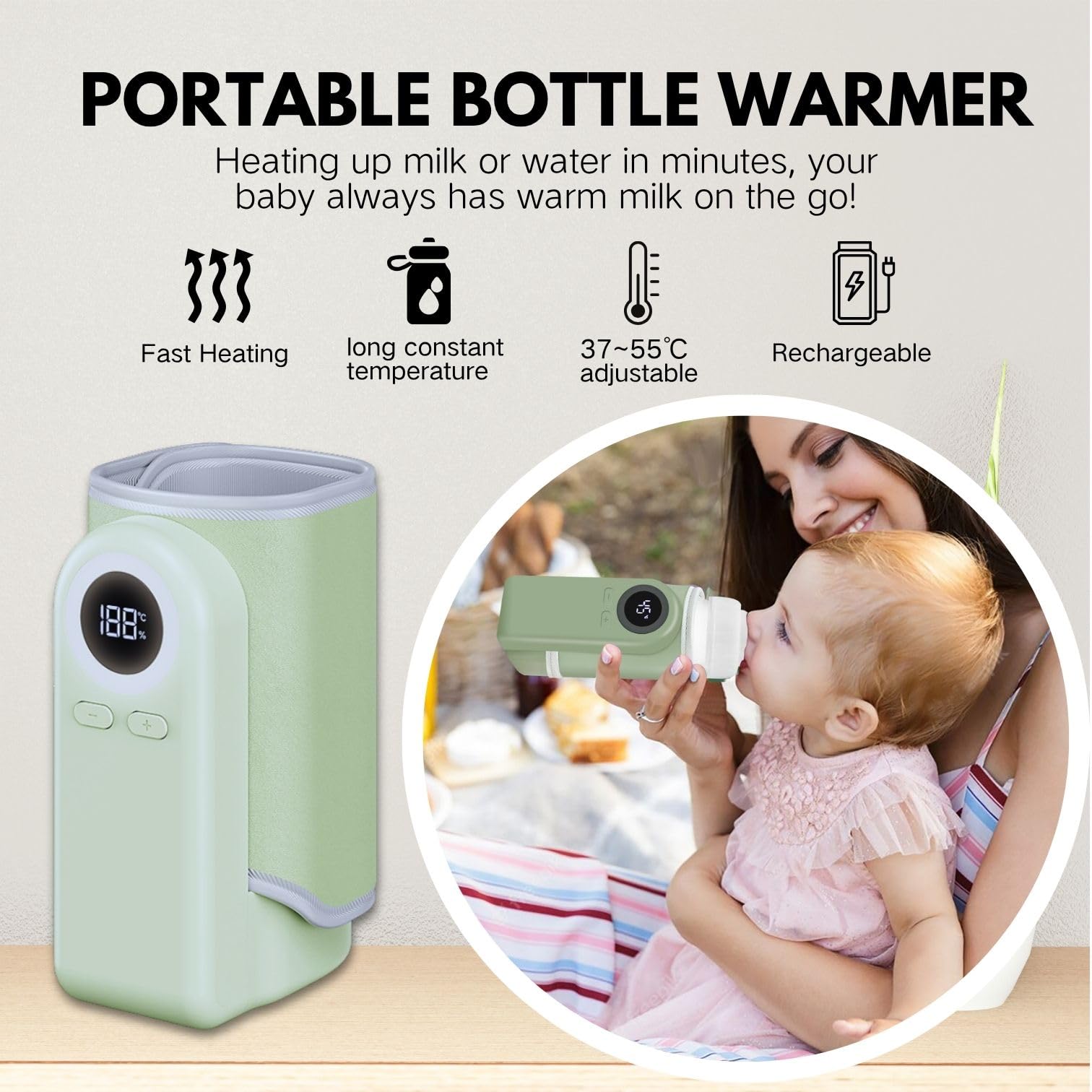 Cozytots wireless battery bottle warmer enables quick-charge convenience for busy days.