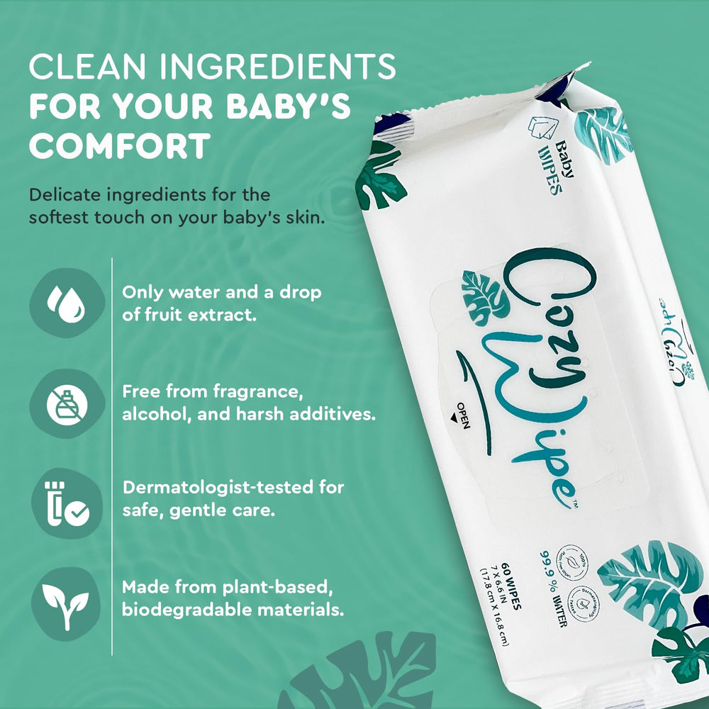 COZY WIPE travel-ready packs arranged for on-the-go messes anywhere