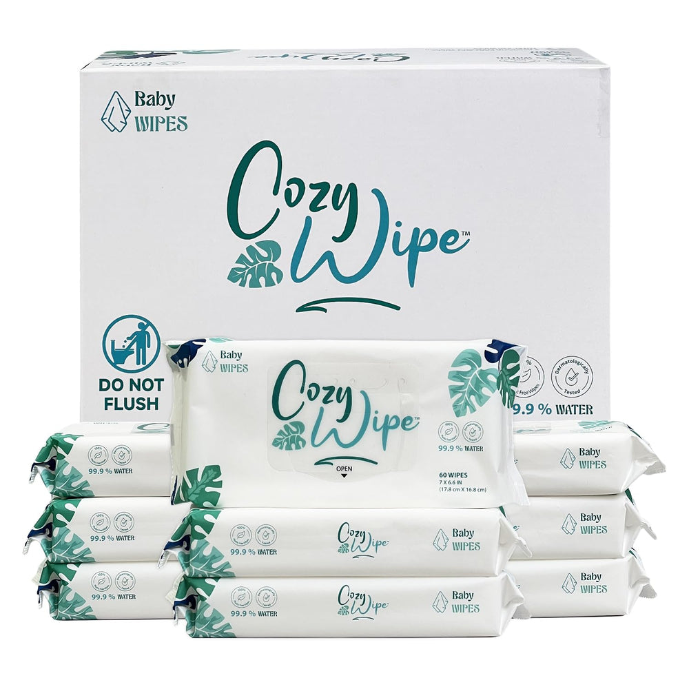 COZY WIPE unscented wipes in a diaper-change scene for quick cleanups