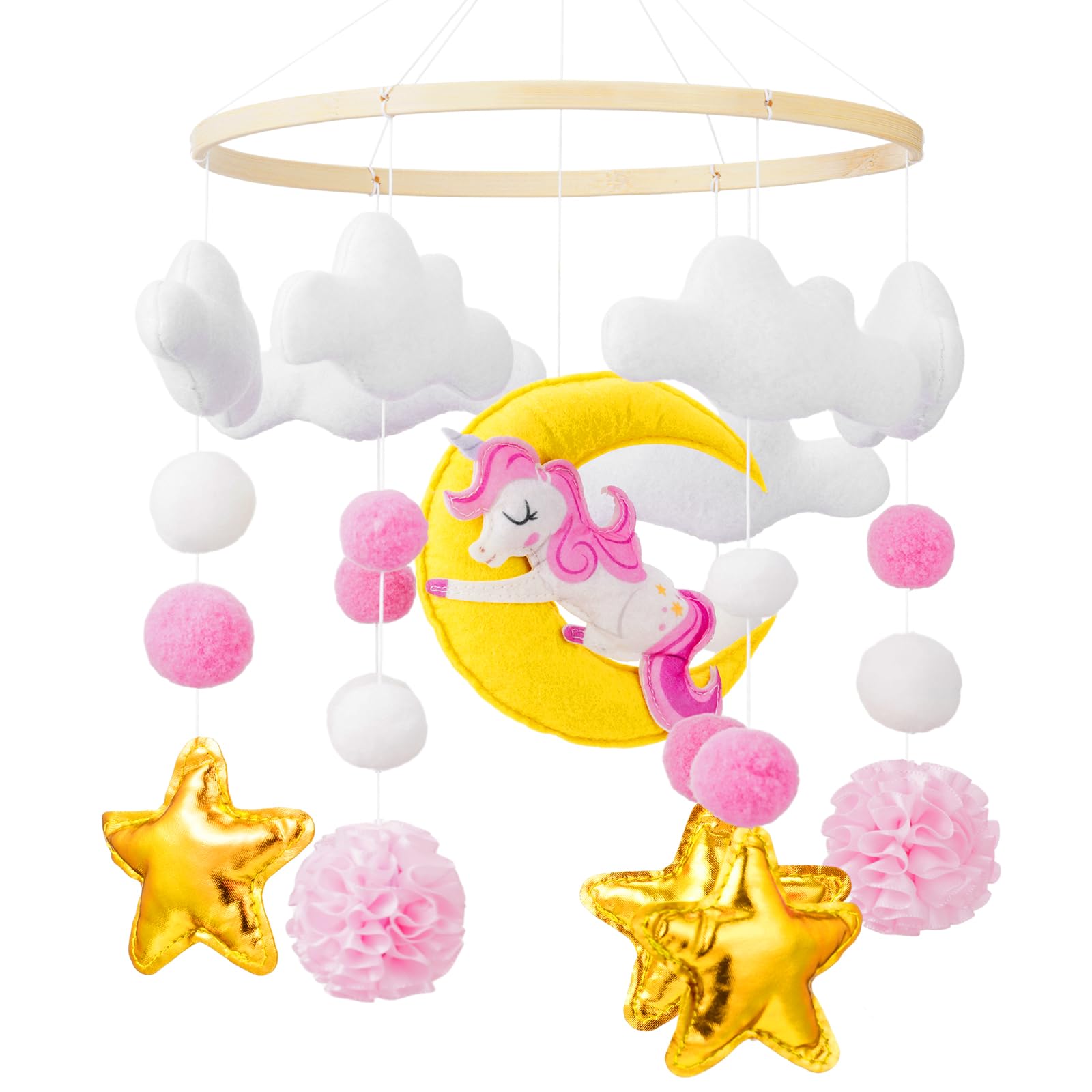 CPEGHDVM Unicorn Baby Mobile close-up reveals whimsical unicorn figures for calming bedtime.