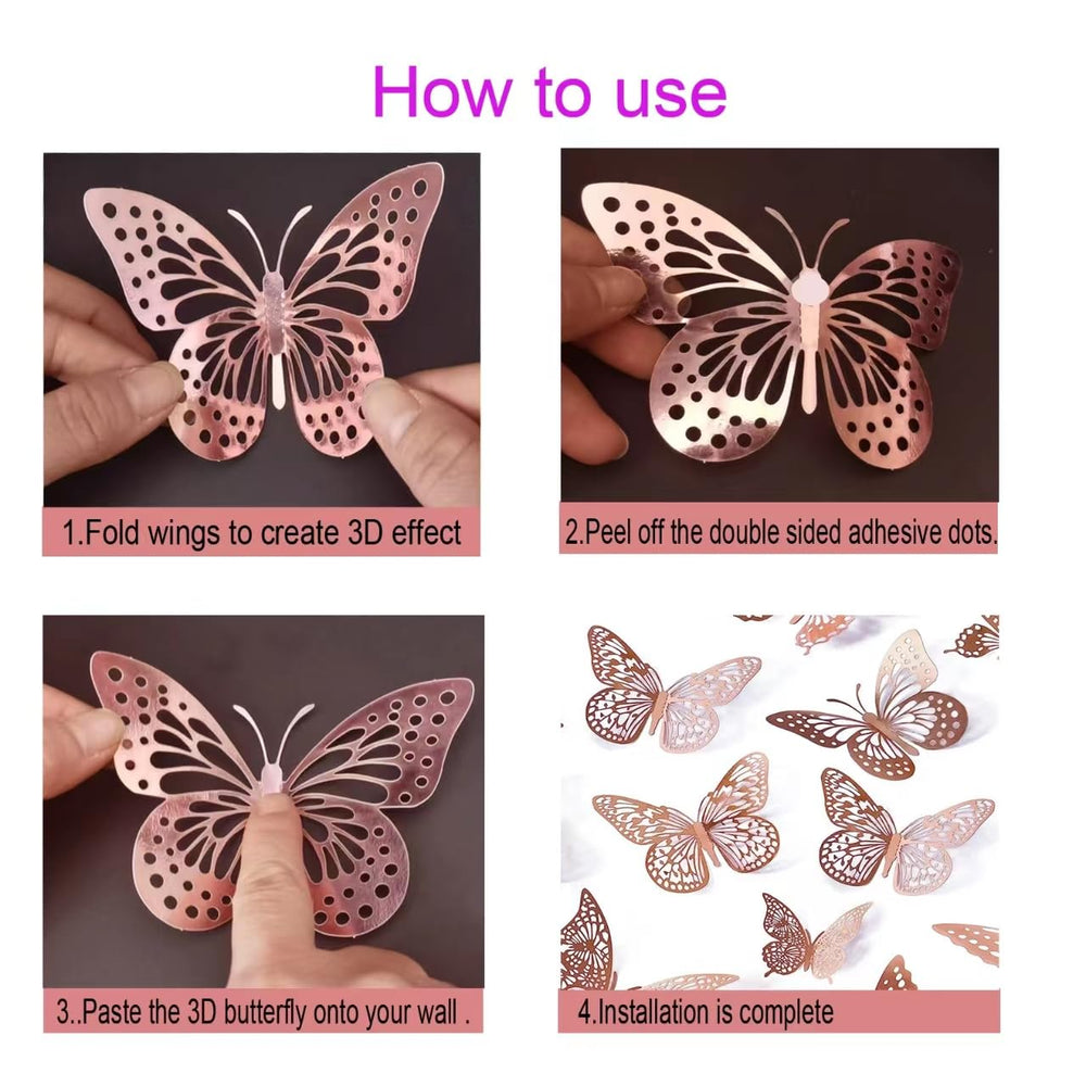 cpqakb 3D butterfly decals show intricate metallic cutouts, ideal for eye-catching wall decor.