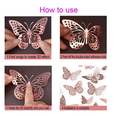 cpqakb 3D butterfly decals show intricate metallic cutouts, ideal for eye-catching wall decor.