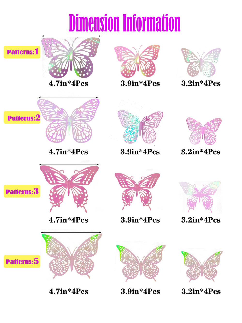 cpqakb 3D butterfly wall stickers laser pink close-up highlighting metallic cutouts for decor.