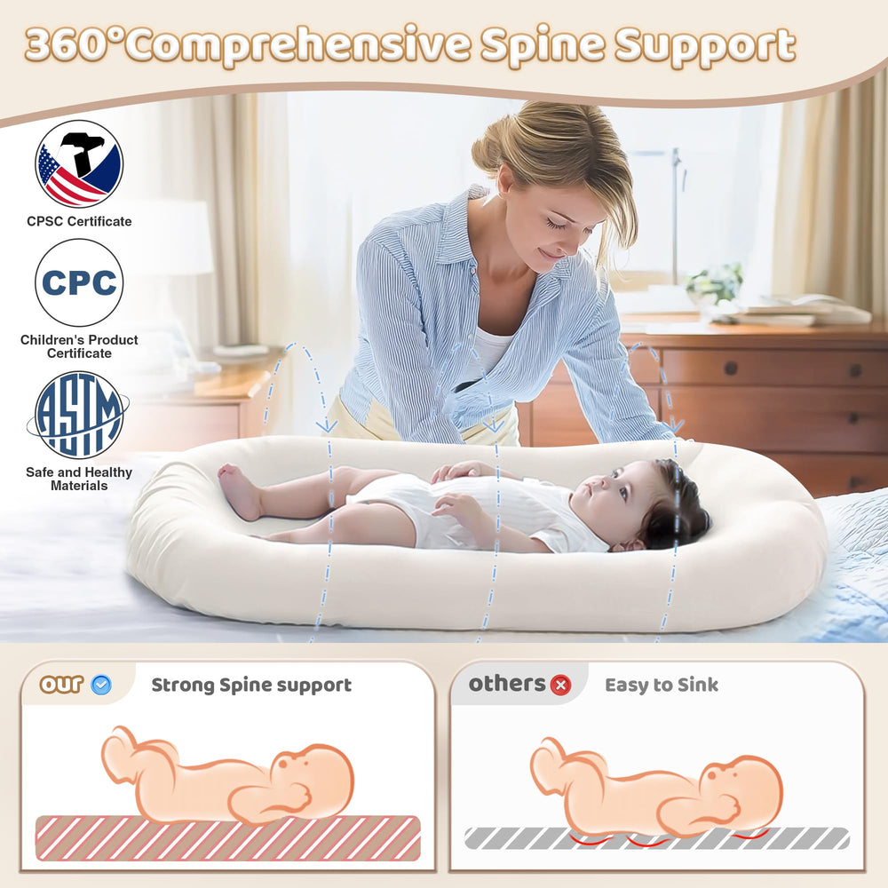 Cpzzkq baby lounger 3D fiber fill provides cushioned, cozy lounging.