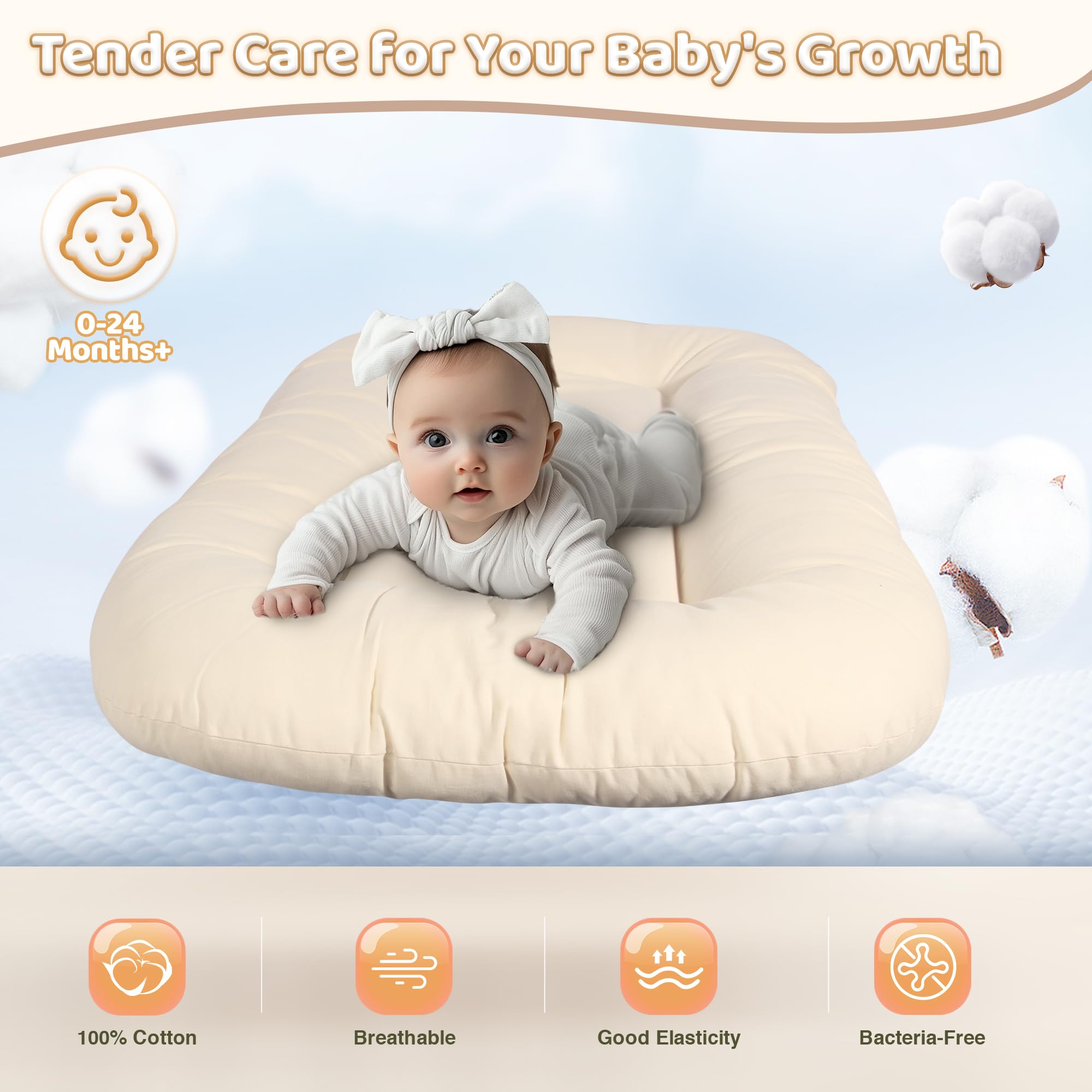 Cpzzkq baby lounger back-support bumper helps gentle spine alignment.