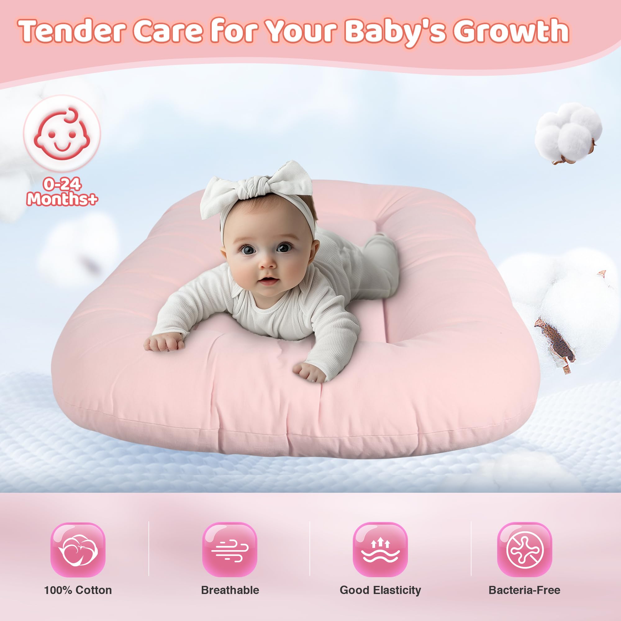 Cpzzkq baby lounger pink in-use on sofa for family time and play