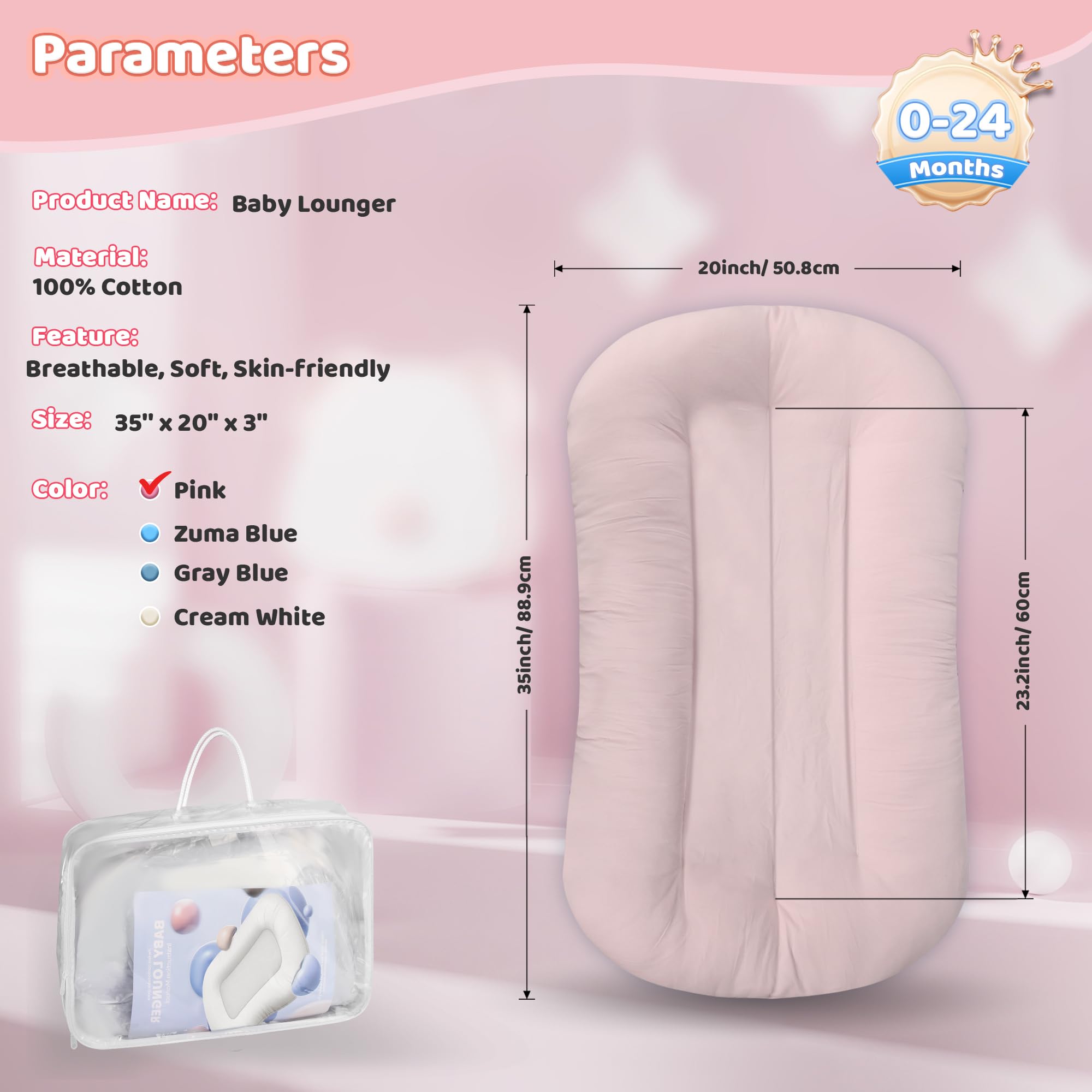Cpzzkq baby lounger pink packaged as a gift-ready option