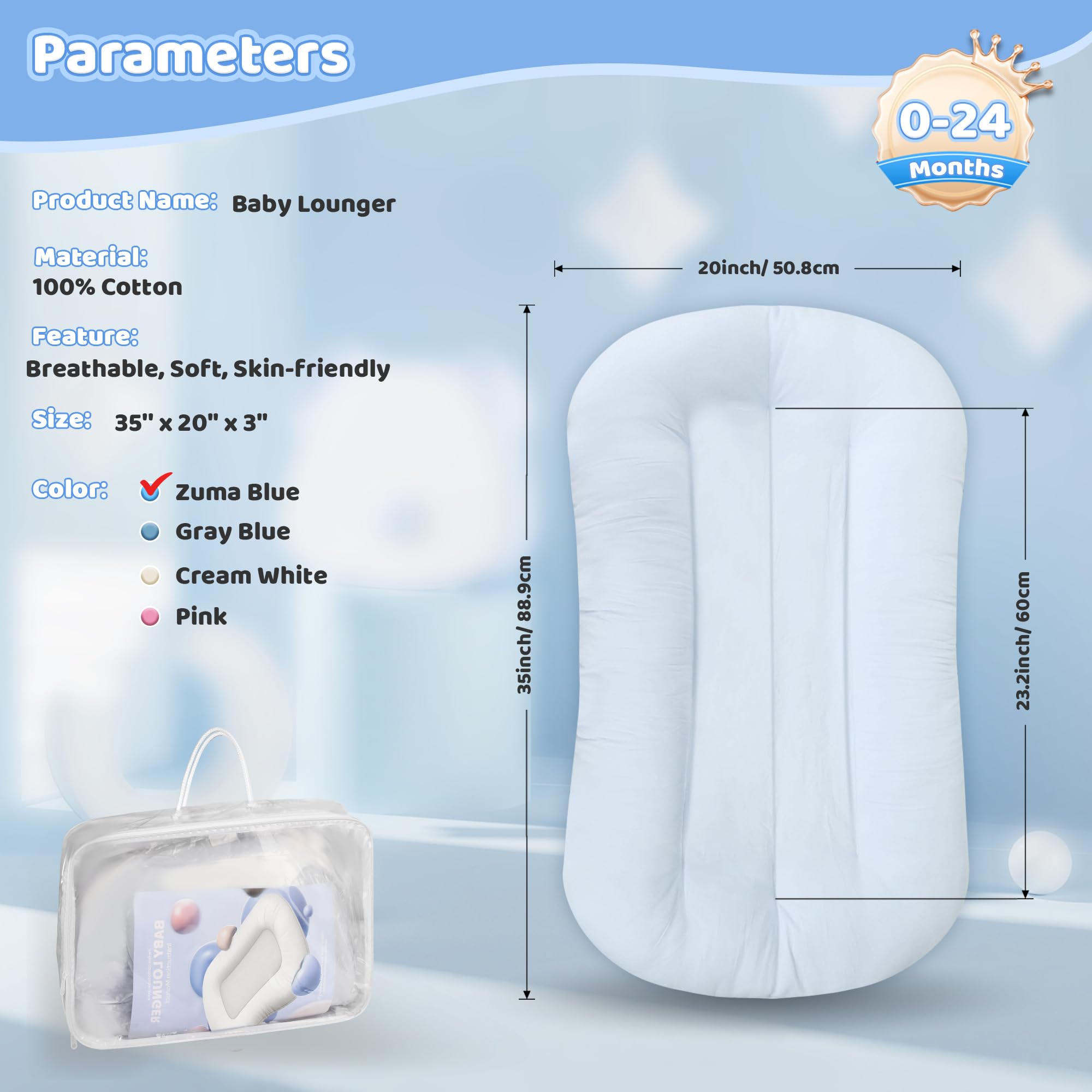 Cpzzkq Baby Lounger ZumaBlue machine washable for busy parents