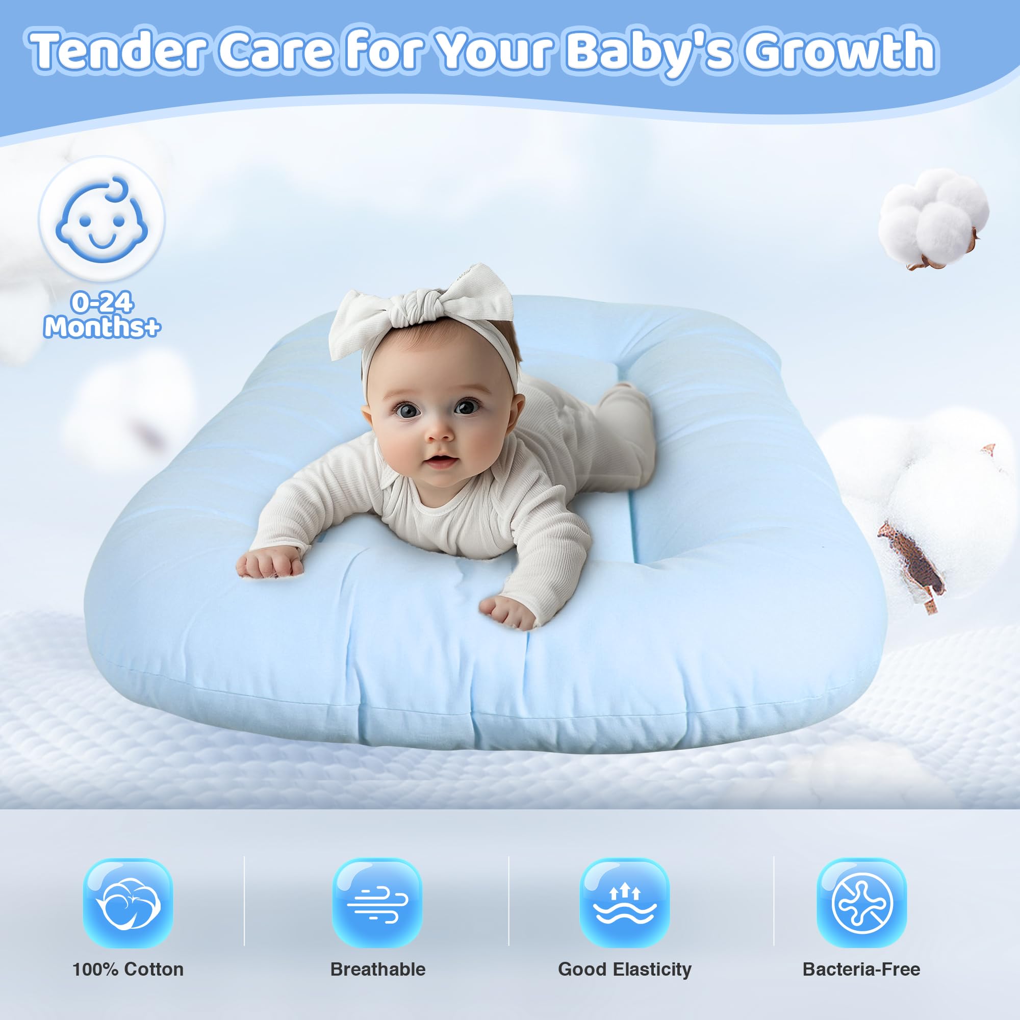 Cpzzkq Baby Lounger ZumaBlue soft cotton texture promotes breathable comfort