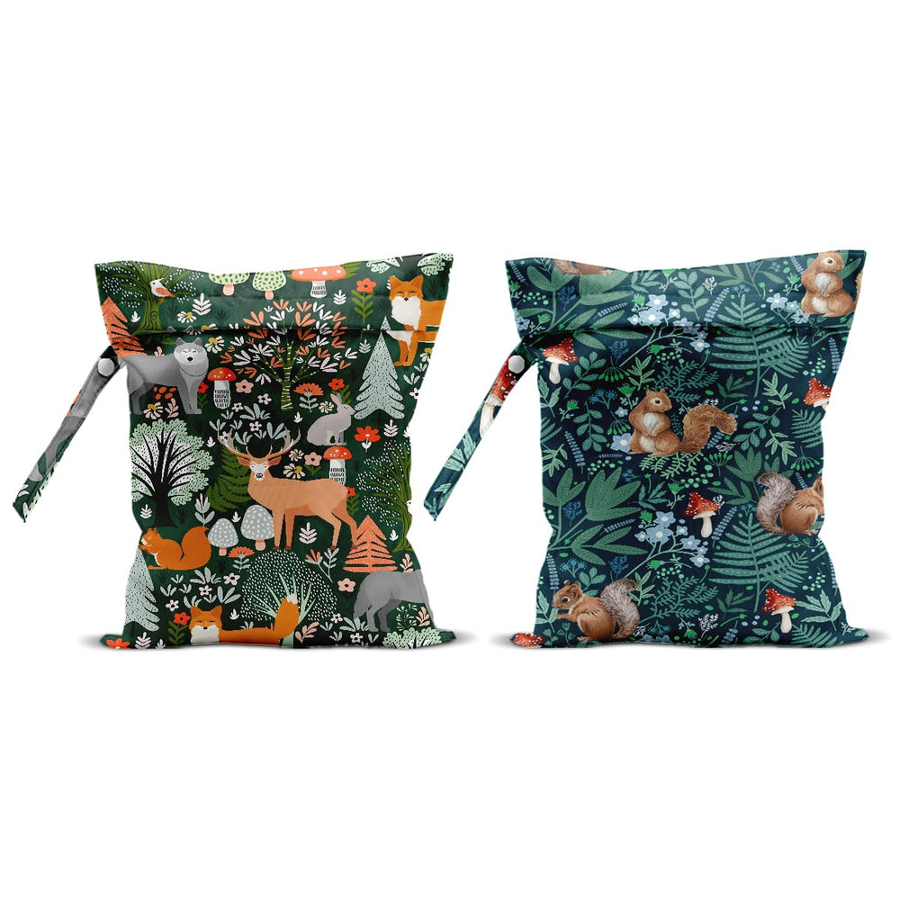 CQM forest-animal wet bag with squirrel pattern keeps travel wet items organized