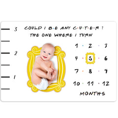 CQNET Friends milestone blanket with yellow frame for monthly photos